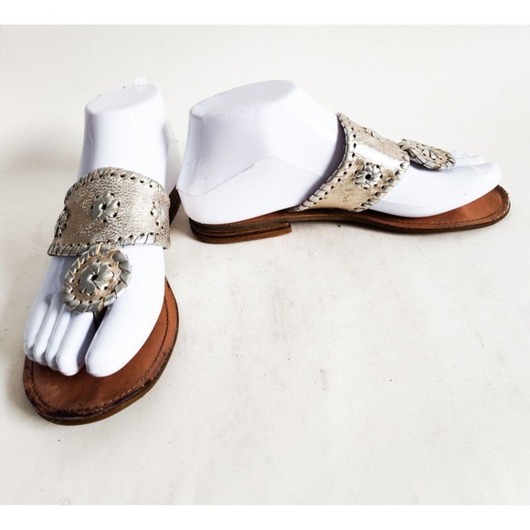 Stuart Weitzman Metallic Gold / Silver Thong Flat Leather Dressy Sandals Size 4 - Picture 5 of 12